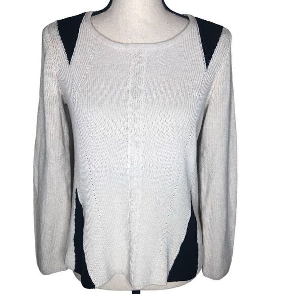Nic + Zoe Ivory and Black Cotton Blend Sweater - Picture 1 of 12